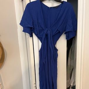 VICI Blue fitted linen cut out dress